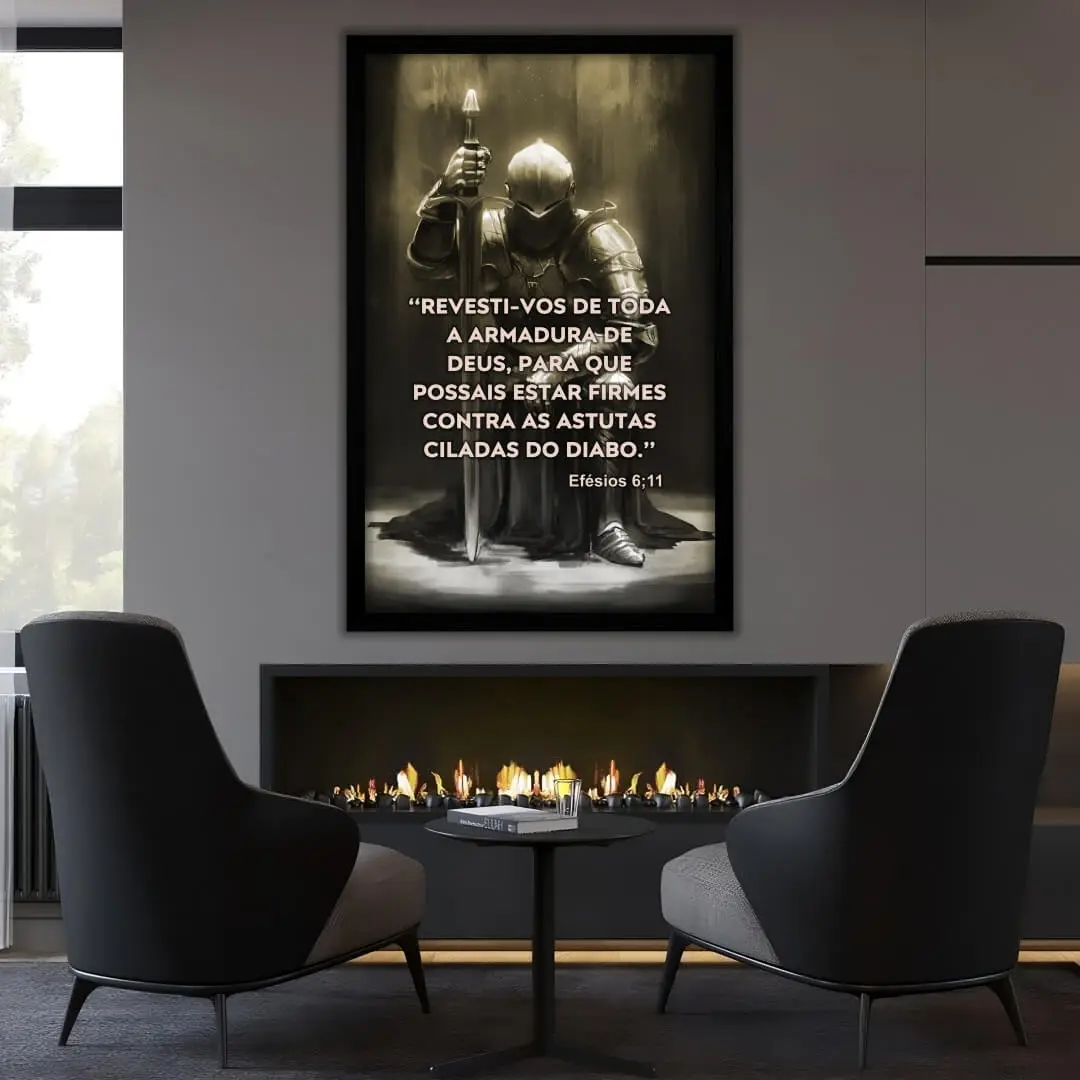 Quadro Decorativo Guerreiro Templário - Modelo Big - Moldura Modesta Preta - Ambientado