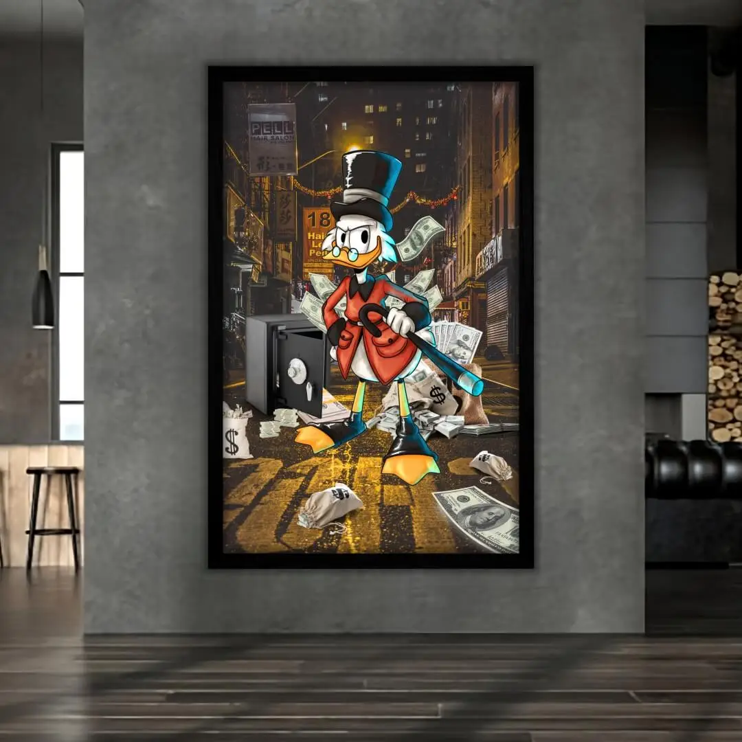 Quadro Decorativo Tio-Patinhas Rua - Modelo Big - Moldura Modesta Preta - Ambientado