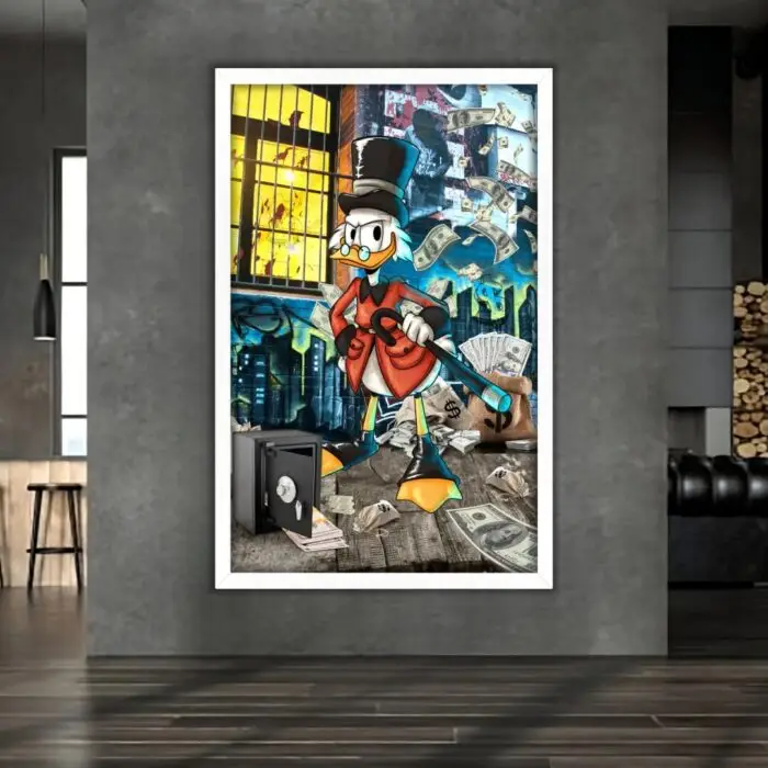 Quadro Decorativo Tio-Patinhas Grafite - Modelo Big - Moldura Modesta Branca - Ambientado