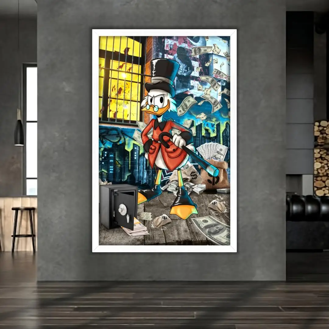 Quadro Decorativo Tio-Patinhas Grafite - Modelo Big - Moldura Modesta Branca - Ambientado Quadro Decorativo Tio-Patinhas Grafite - Modelo Big - Moldura Modesta Branca - Ambientado