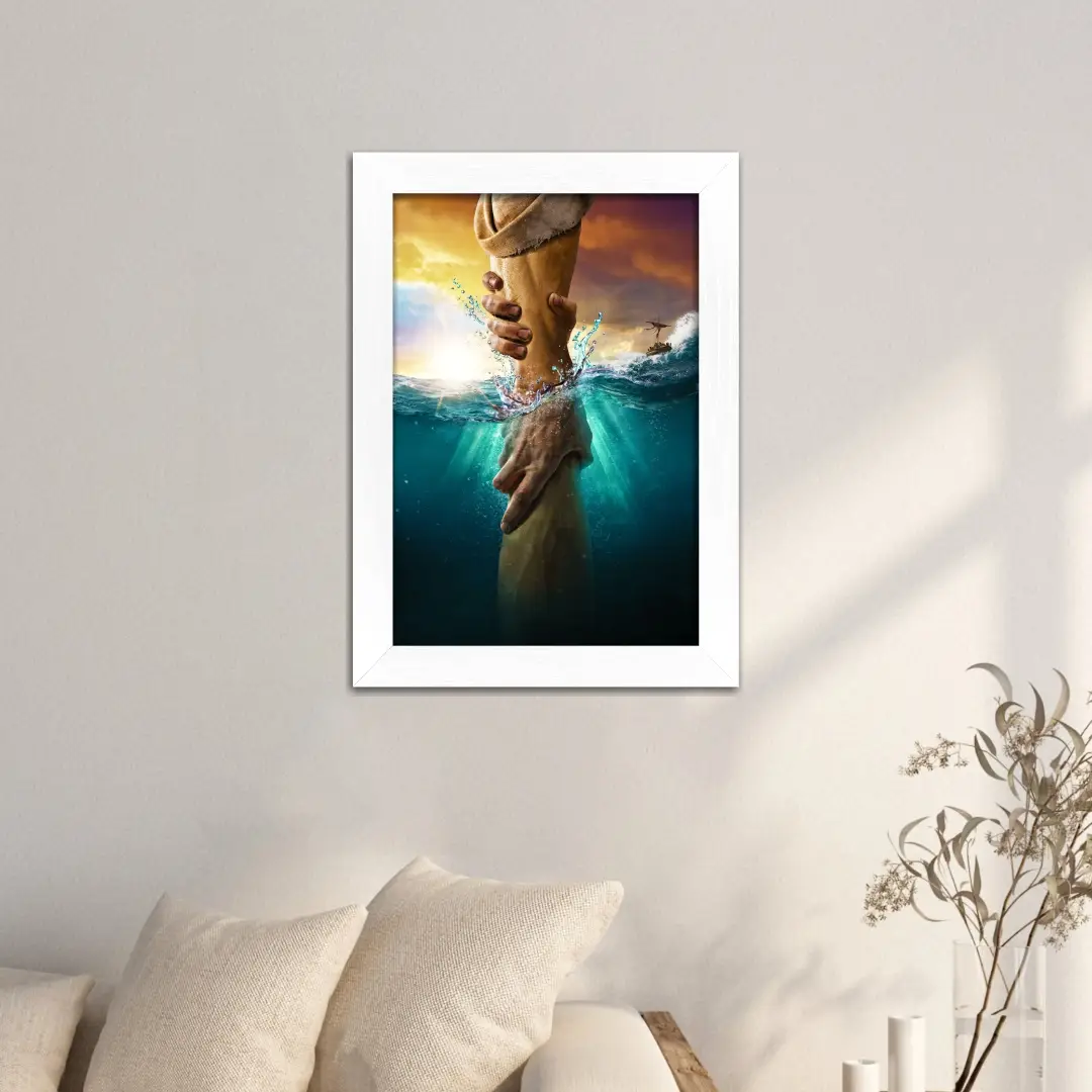 Quadro Decorativo Jesus Salva - Modelo Classico - Moldura Branca - Ambientado