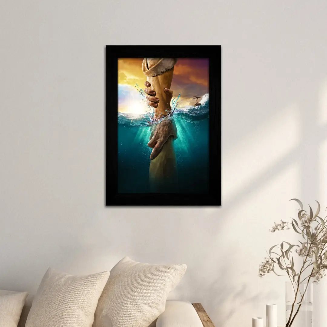 Quadro Decorativo Jesus Salva - Modelo Classico - Moldura Preta - Ambientado