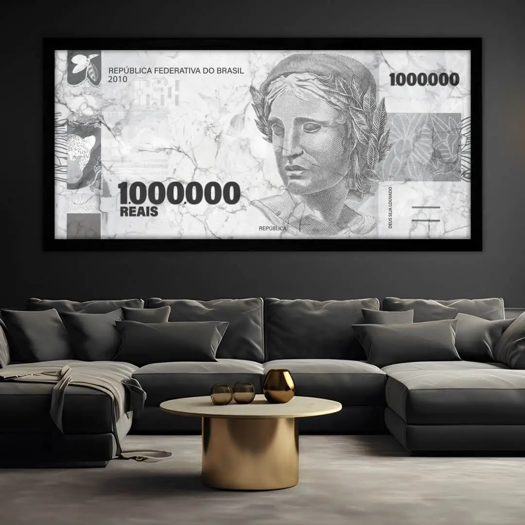 Quadro Decorativo Real Mármore - Modelo panoramico - Moldura Modesta Preta - Ambientado