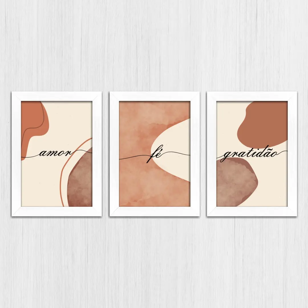 Kit 3 Quadros Boho-Chic Fé... - Modelo Classico - Moldura Branca