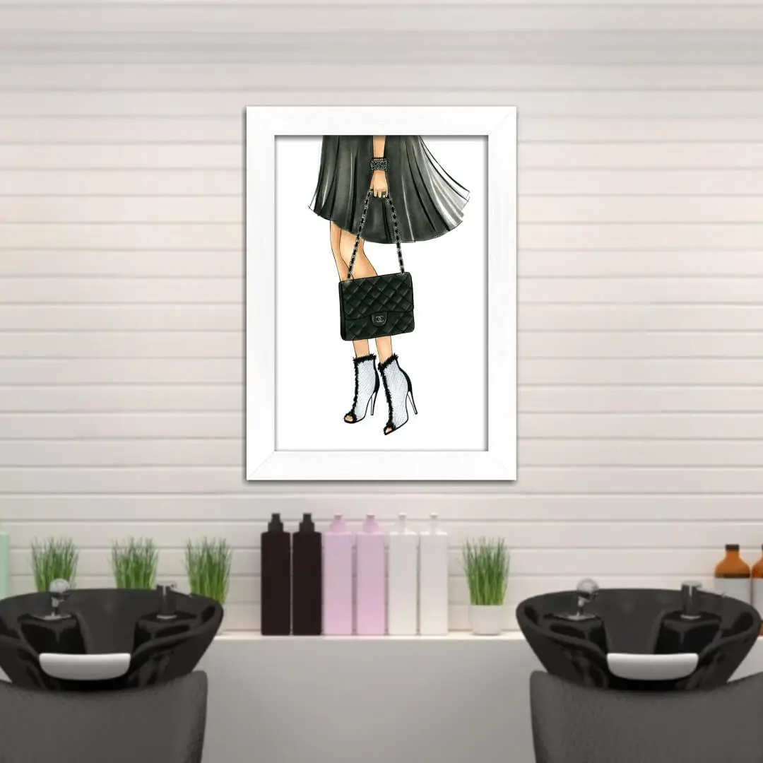Quadro Decorativo Look Feminino - Moldura Branca Ambientado