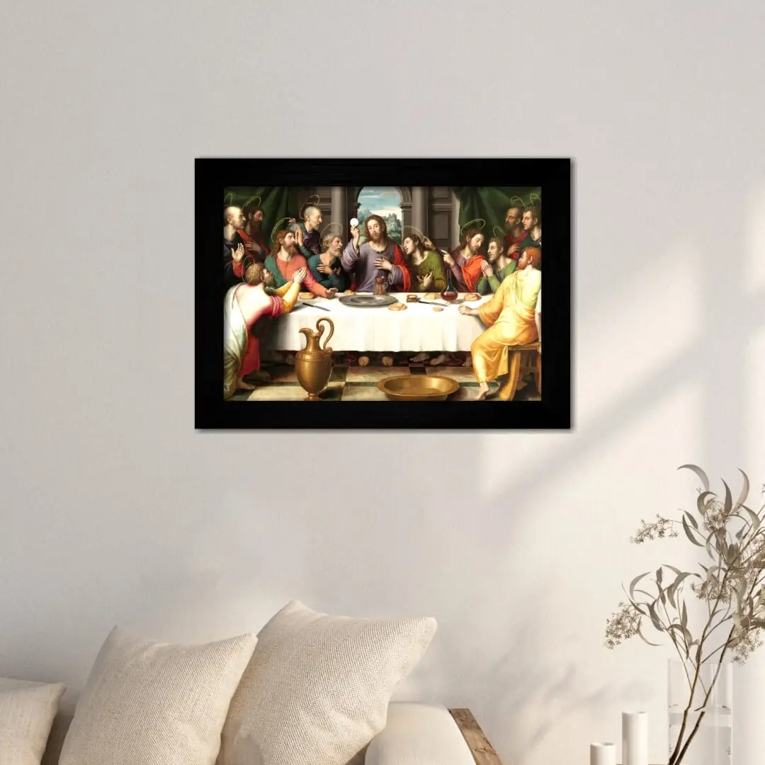 Quadro Decorativo Ultima Ceia - Moldura Perta Ambientado