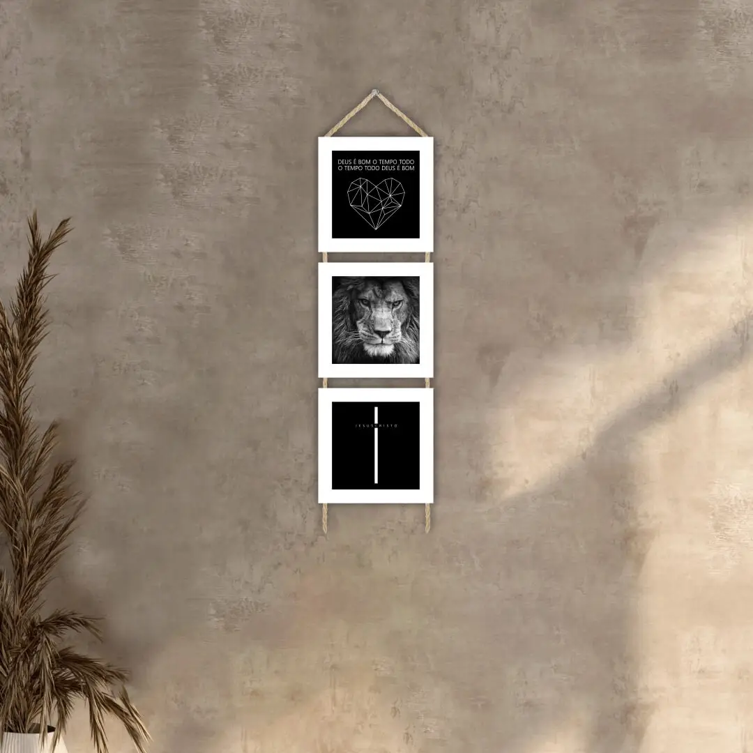 Trio Cordinha Leão - Moldura Branca Ambientado