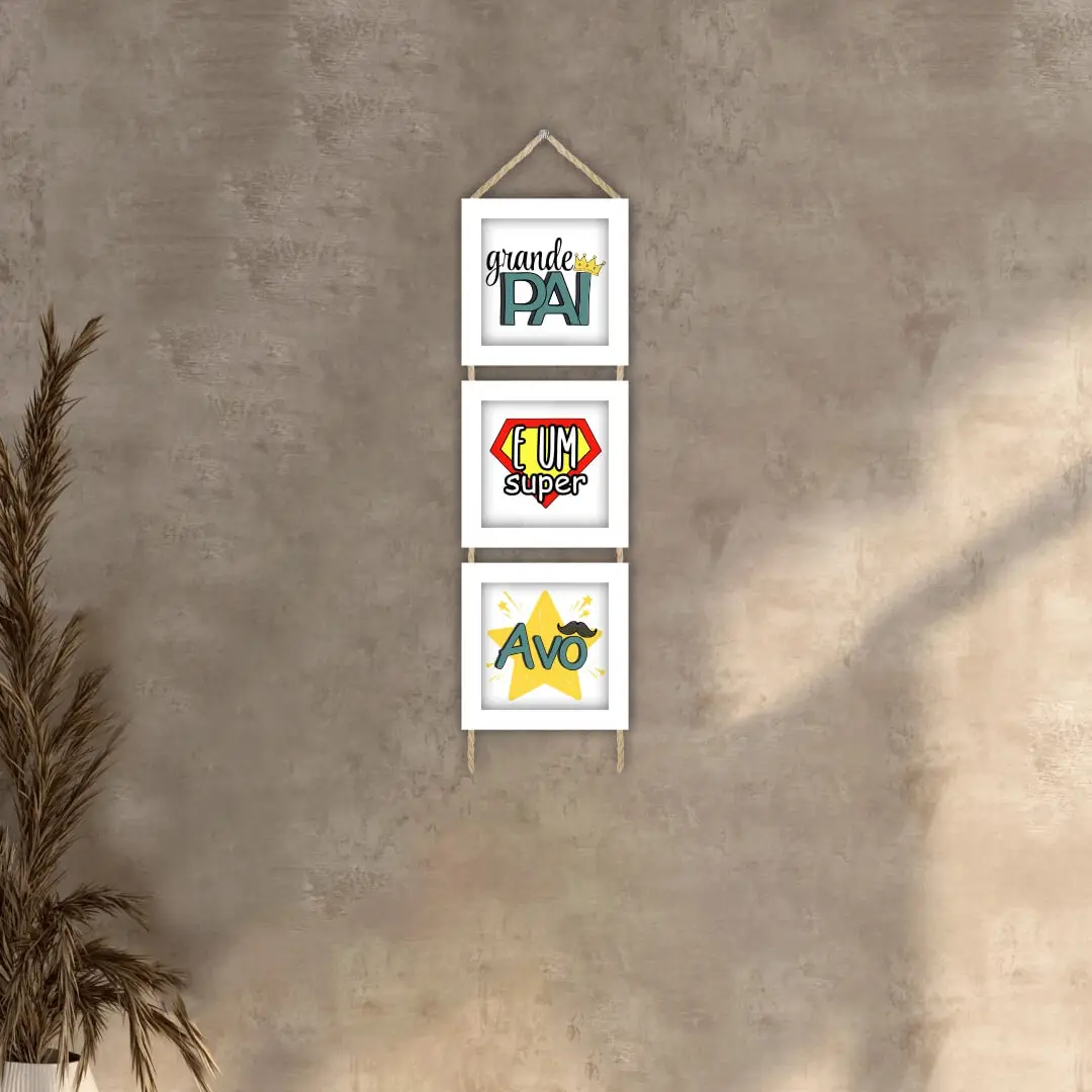 Trio com Corda Grande Pai - Modelo Classico - Moldura Branca Ambientado