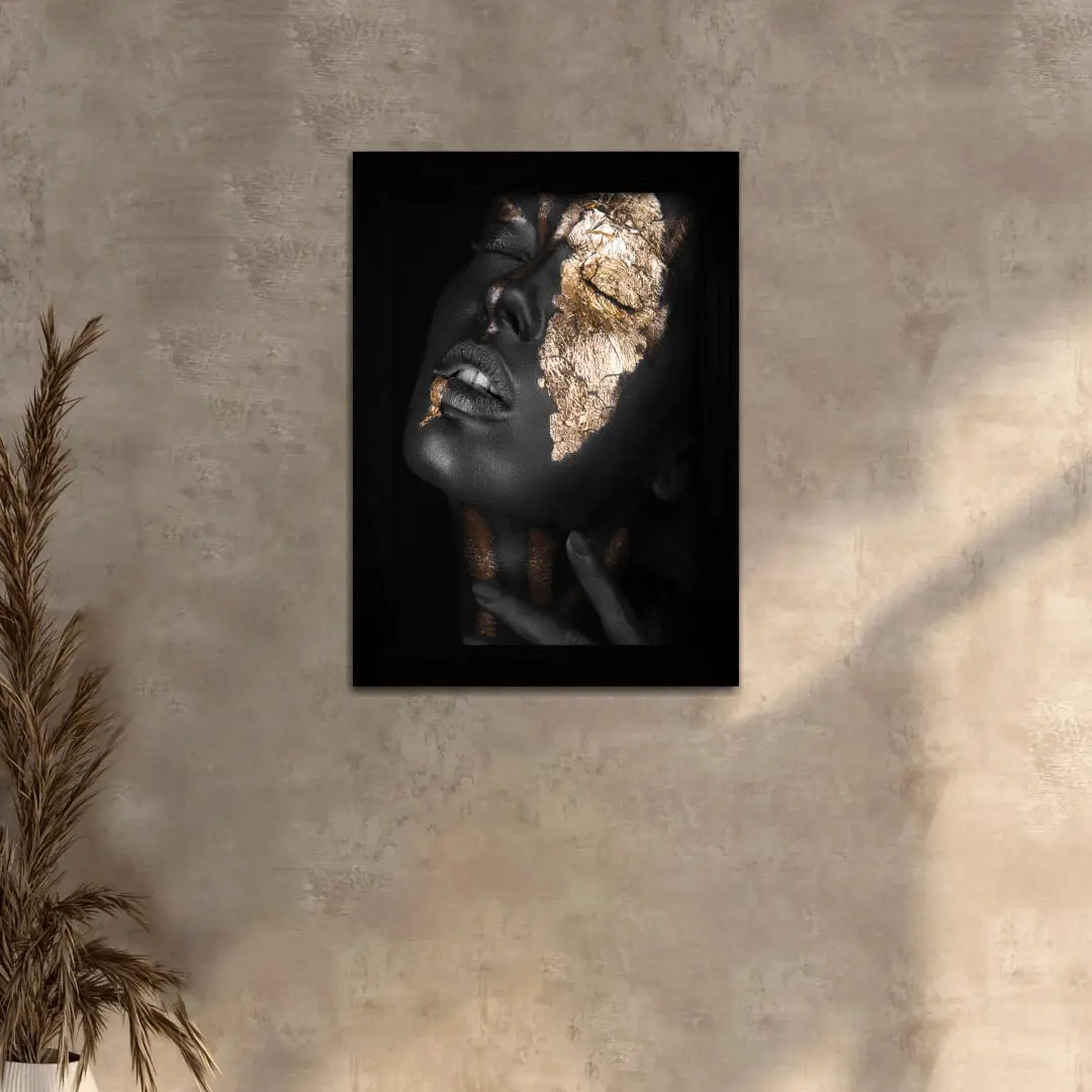 Quadro Decorativo Mulher-Negra-de-Ouro - Moldura Preta - Quadro Decorativo Mulher-Negra-de-Ouro - Moldura Preta -