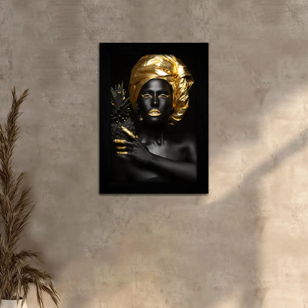 Quadro Decorativo Black-Face-Golden-Hair - Moldura Preta - Quadro Decorativo Black-Face-Golden-Hair - Moldura Preta -
