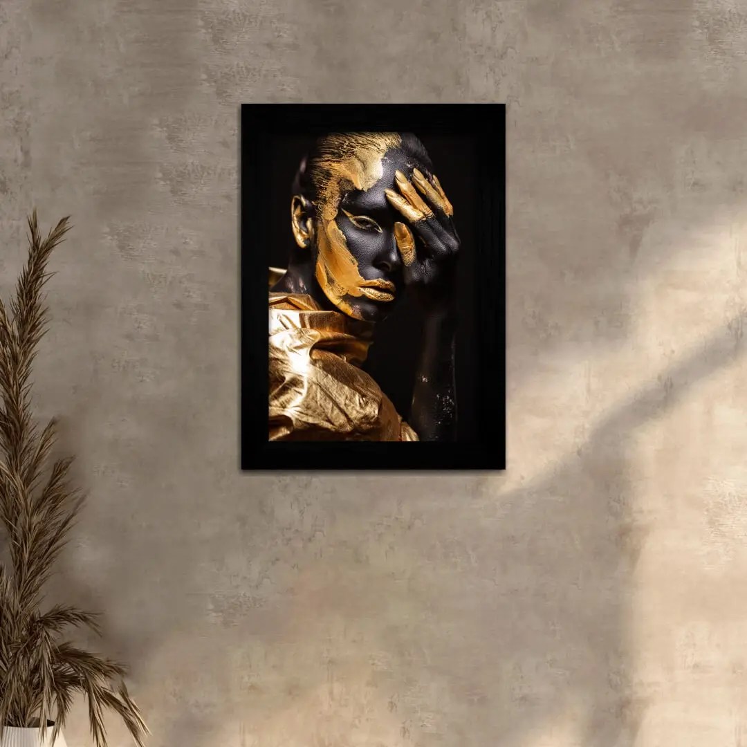 Quadro Decorativo Rosto Pintado-Tinta - Moldura Preta - Quadro Decorativo Rosto Pintado-Tinta - Moldura Preta -