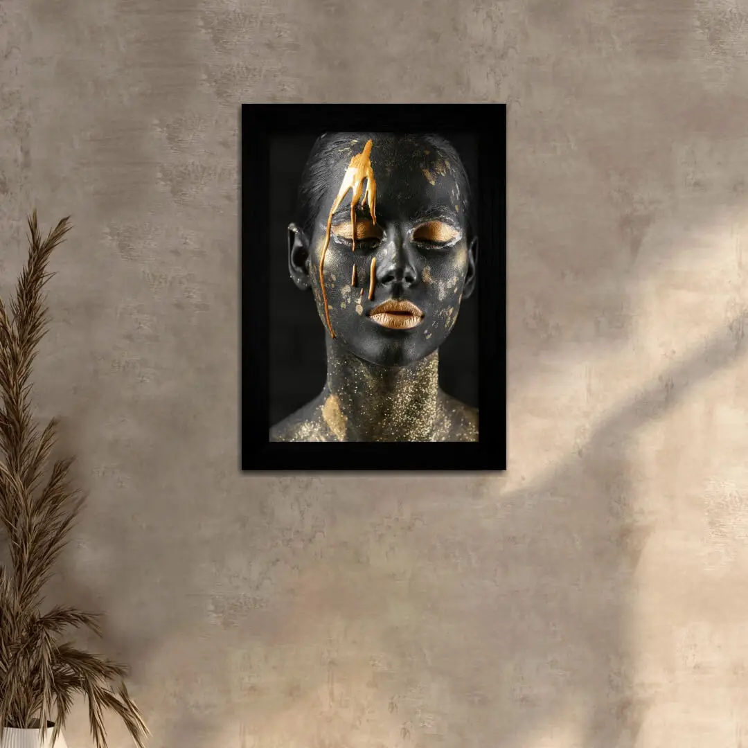 Quadro Decorativo Rosto Manchado - Moldura Preta - Quadro Decorativo Rosto Manchado - Moldura Preta -