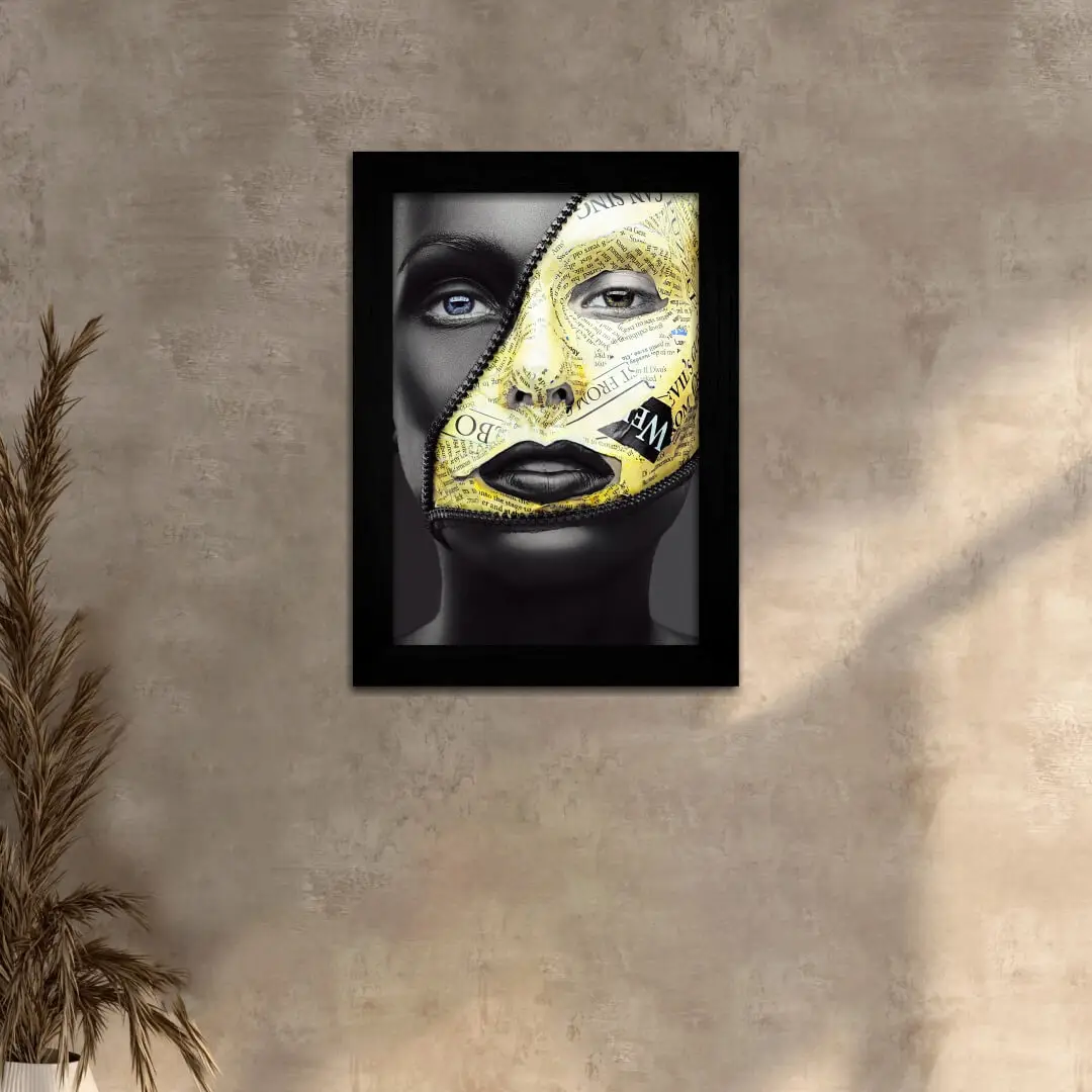 Quadro Decoraitvo Mulher - Ziper -Moldura Preta -