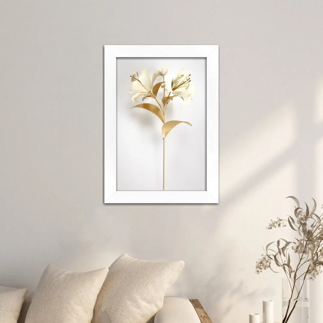 Quadro Decorativo Flores-Brancas - Moldura Branca -