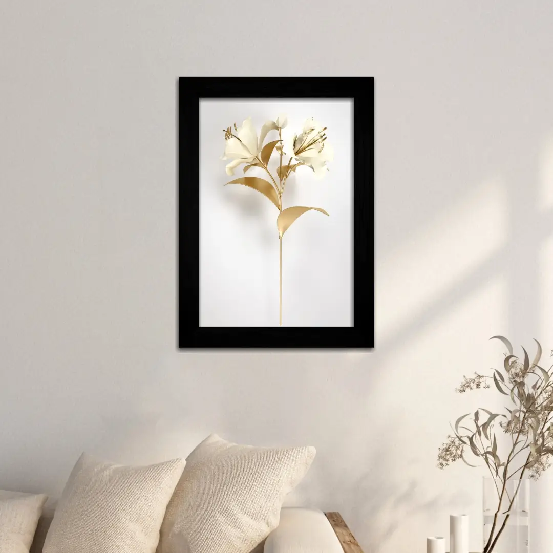 Quadro Decorativo Flores-Brancas - Moldura Preta -