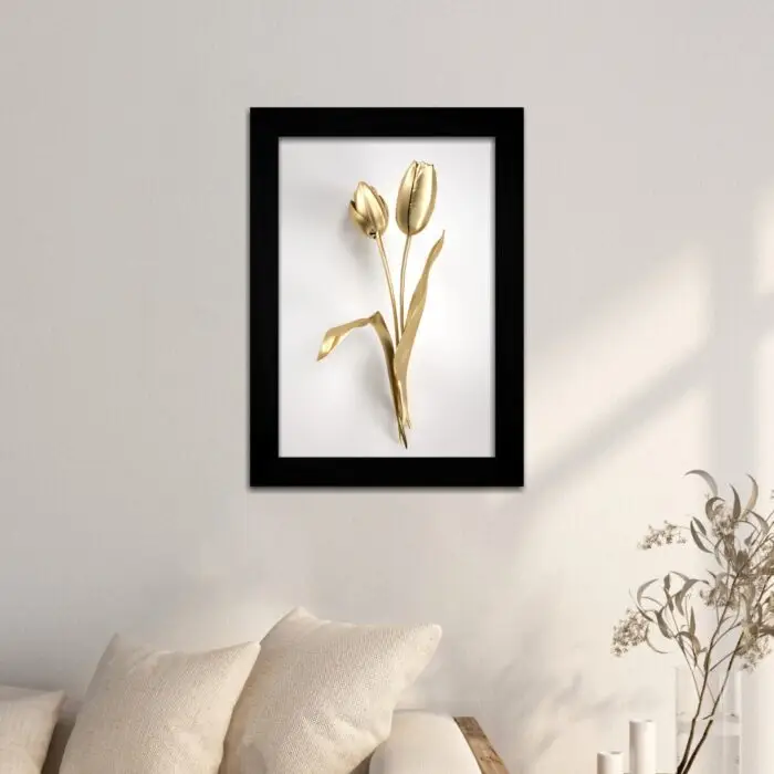 Quadro Decorativo Flor-Dourada - Moldura Preta -