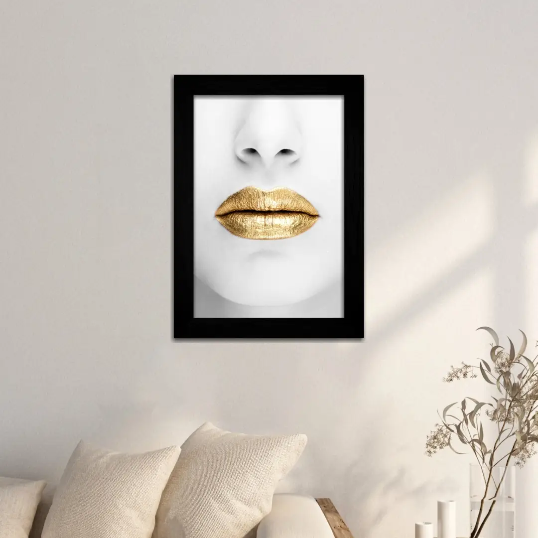 Quadro Decorativo Labios-De-ouro - Moldura Preta -