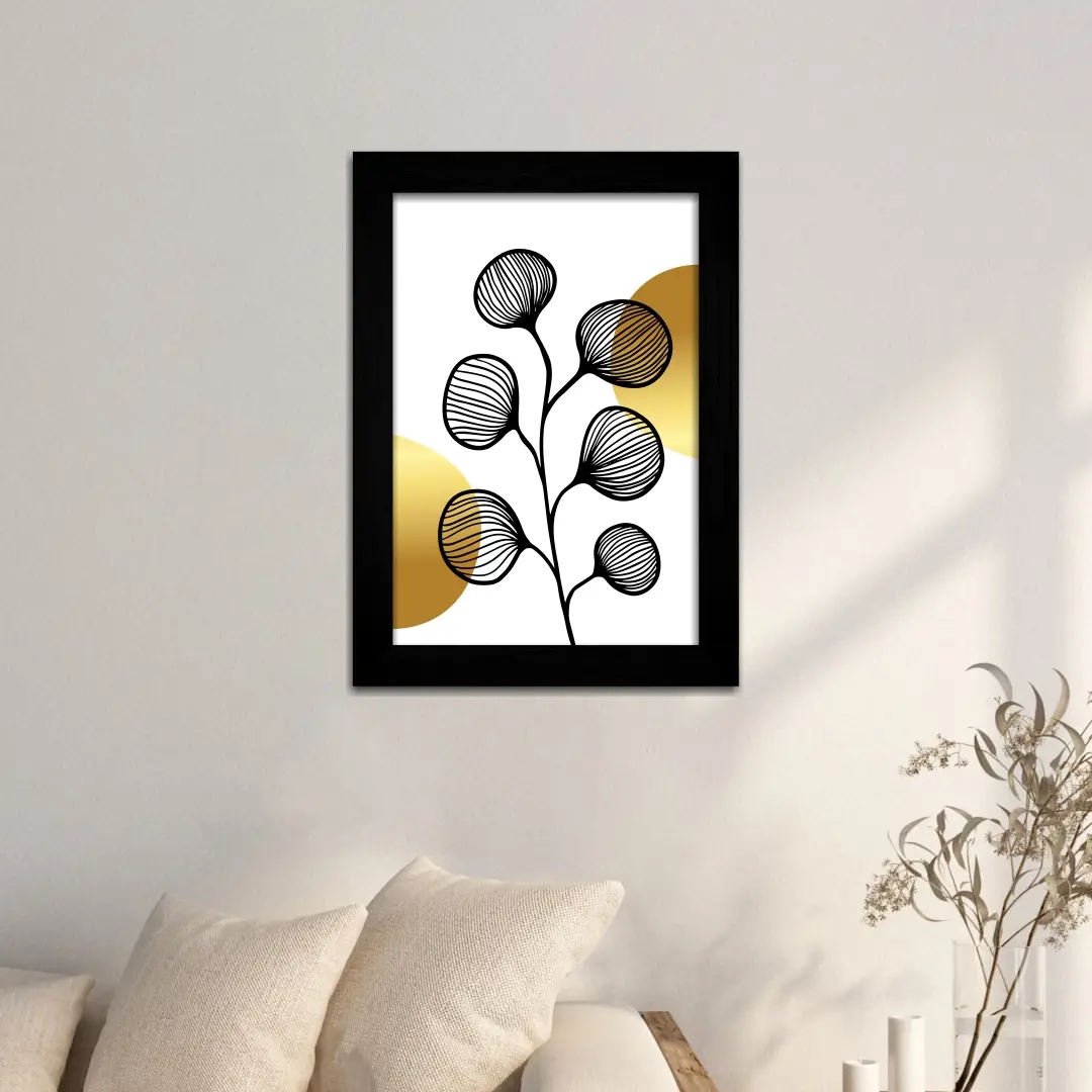 Quadro Decorativo Plantas-listrada - Moldura Preta - Quadro Decorativo Plantas-listrada - Moldura Preta -