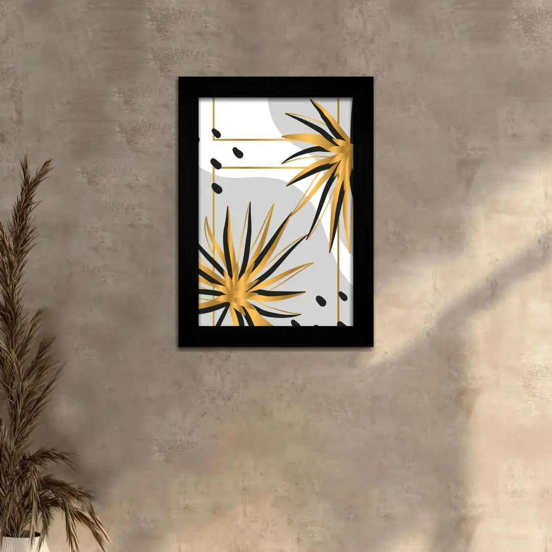 Quadro Decorativo Plantas Preta-e-Amarela - Moldura Preta -