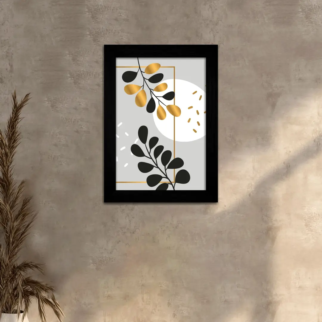 Quadro Decorativo Plantas amarela-e-preta - Moldura Preta - Quadro Decorativo Plantas amarela-e-preta - Moldura Preta -