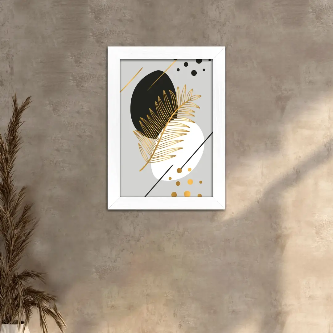 Quadro Decorativo Folha de Ouro - Moldura Branca -