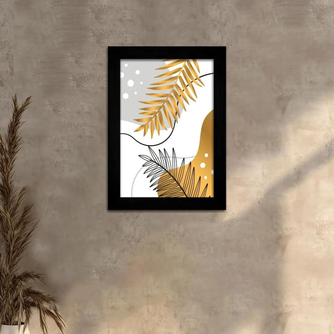 Quadro Decorativo Plantas Douradas-e-Preto - Moldura Preta - Quadro Decorativo Plantas Douradas-e-Preto - Moldura Preta -