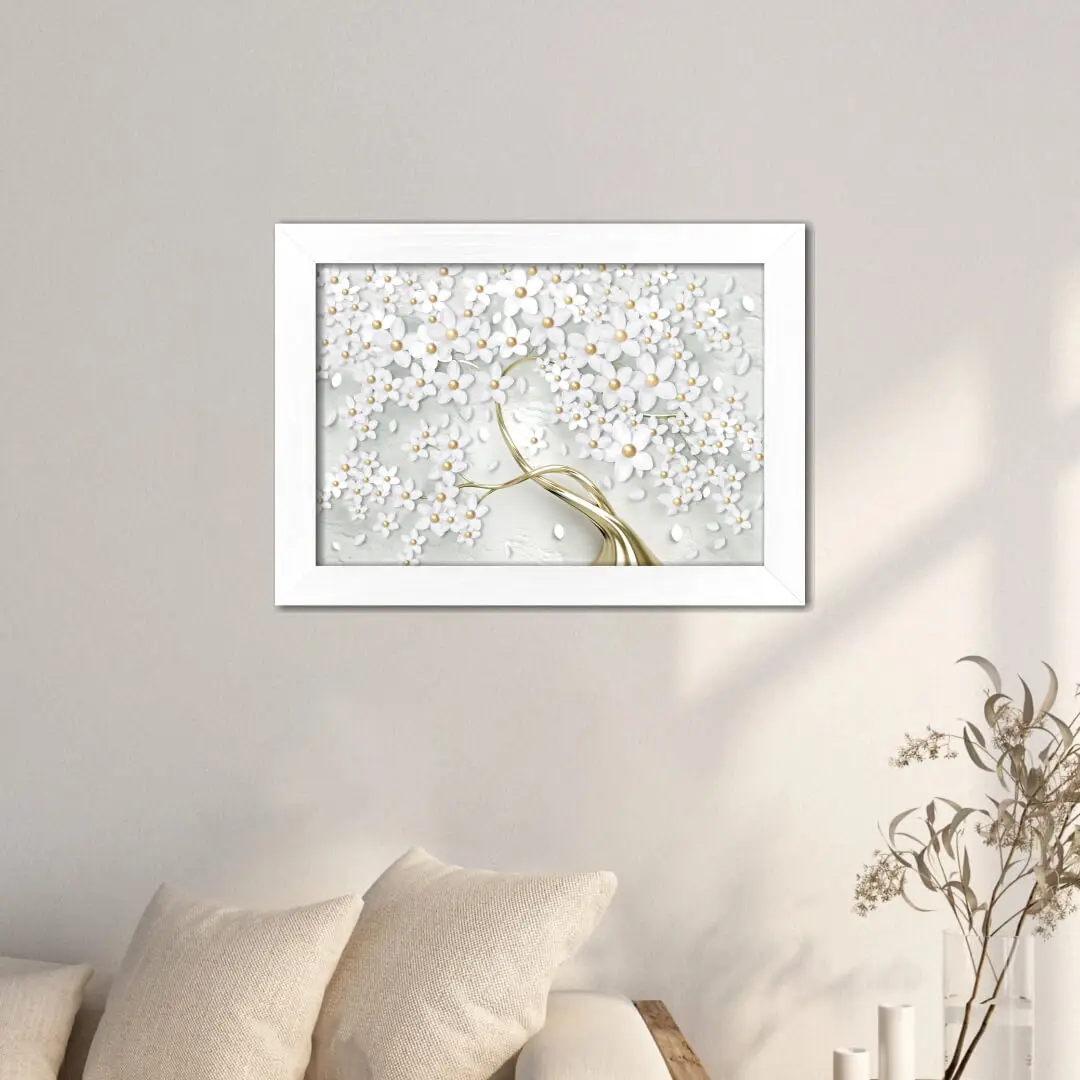 Quadro Decorativo Galho de Folhas-Brancas - Imagem 2