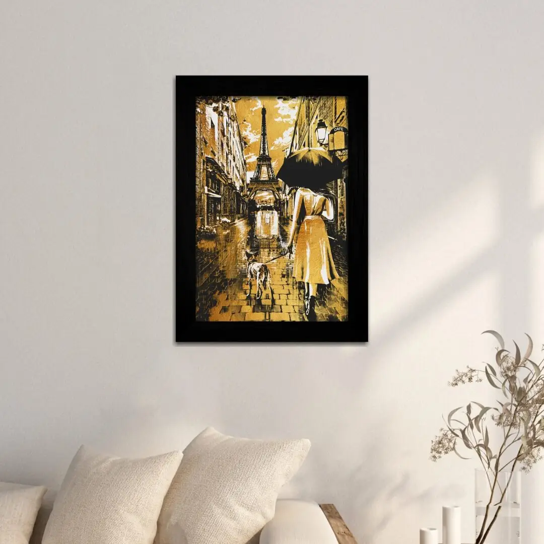 Quadro Decorativo Mulher em Paris - Moldura Preta - Quadro Decorativo Mulher em Paris - Moldura Preta -