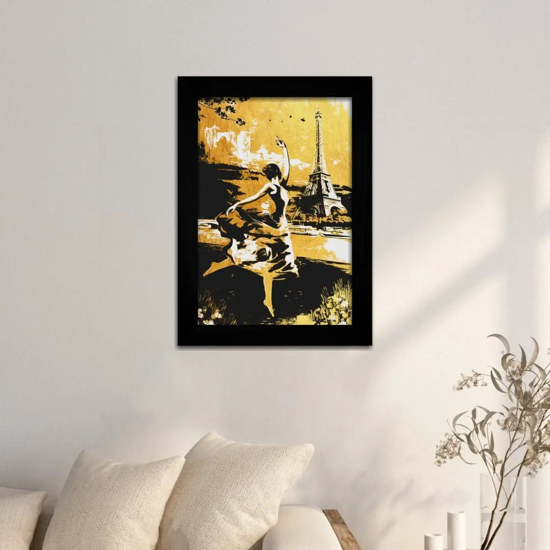 Quadro Decorativo Mulher de Vestido-em-Paris - Moldura Preta - Quadro Decorativo Mulher de Vestido-em-Paris - Moldura Preta -