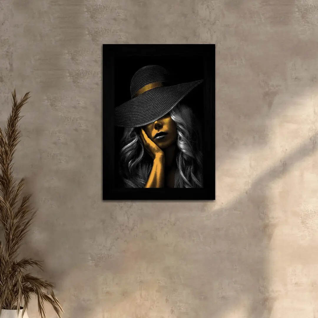 Quadro Decorativo Mulher de Chapél - Moldura Preta - Quadro Decorativo Mulher de Chapél - Moldura Preta -