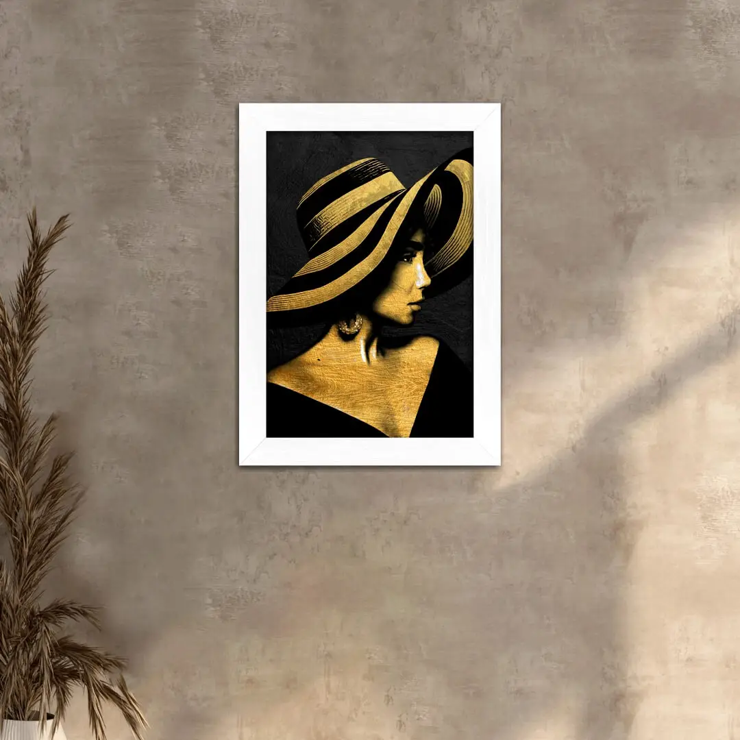 Quadro Decorativo Mulher Chapéu Listrado - Imagem 2