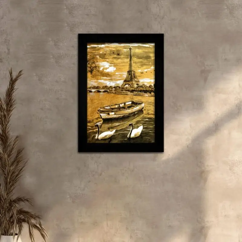 Quadro Decorativo Paisagem-Amarela-Paris - Moldura Preta -