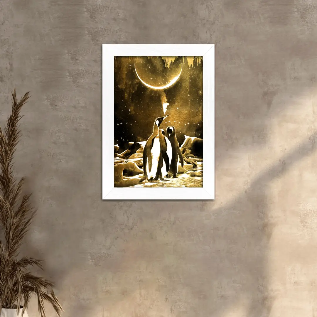 Quadro Decorativo Pintura Amarela-Pinguins - Imagem 2