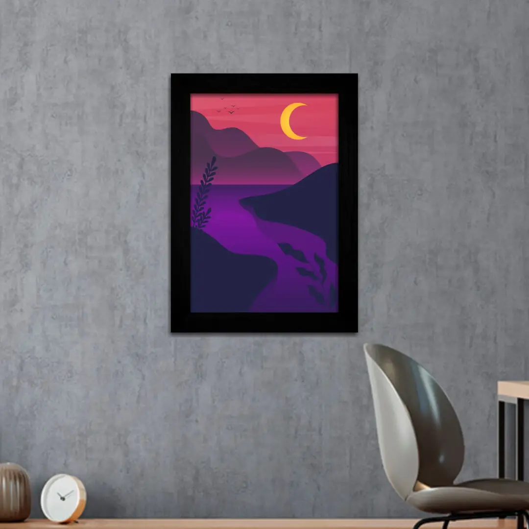 Quadro Decorativo Luar no Rio-Roxo - Moldura Preta -