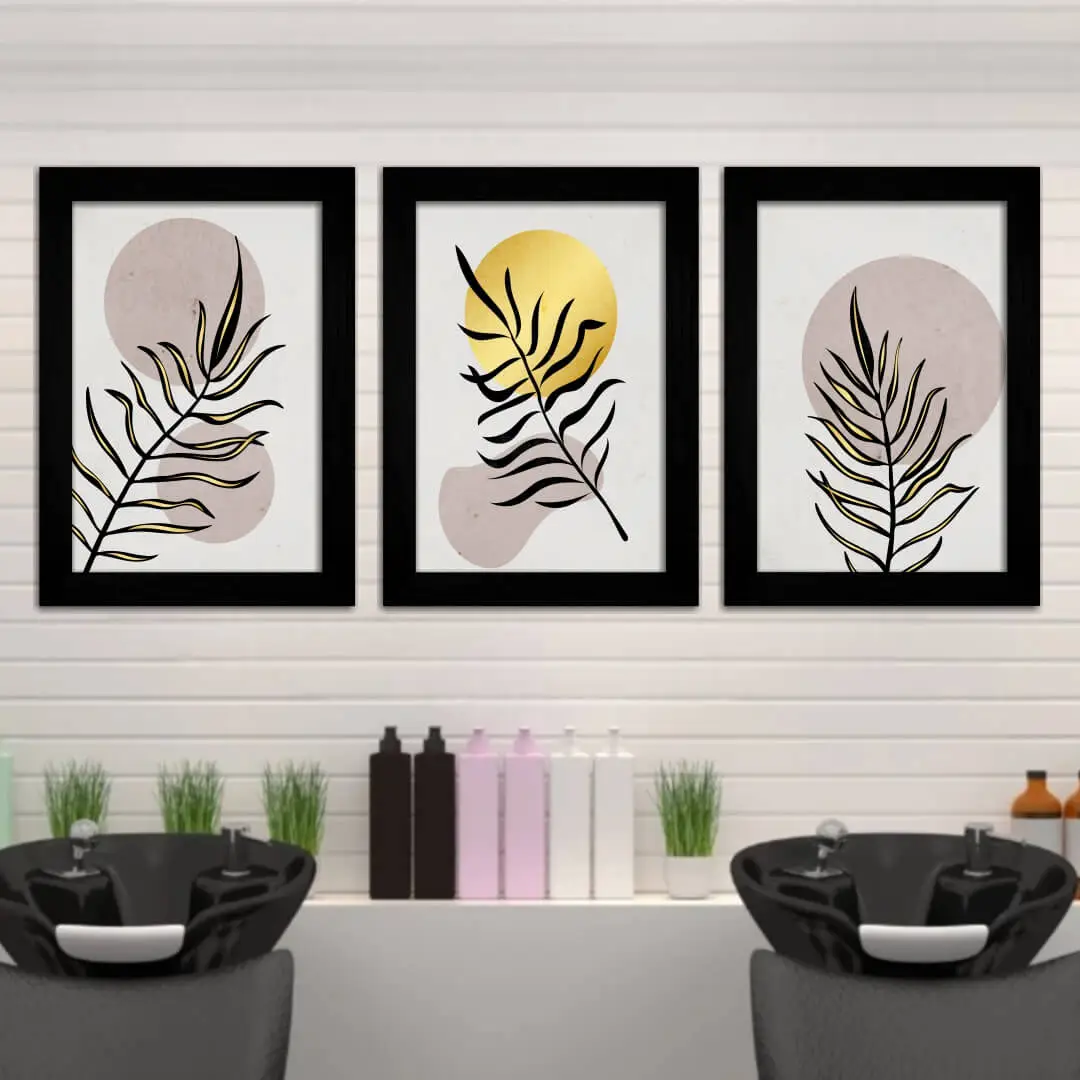 Kit 3 Quadros Chic-Plantas - Moldura Preta -