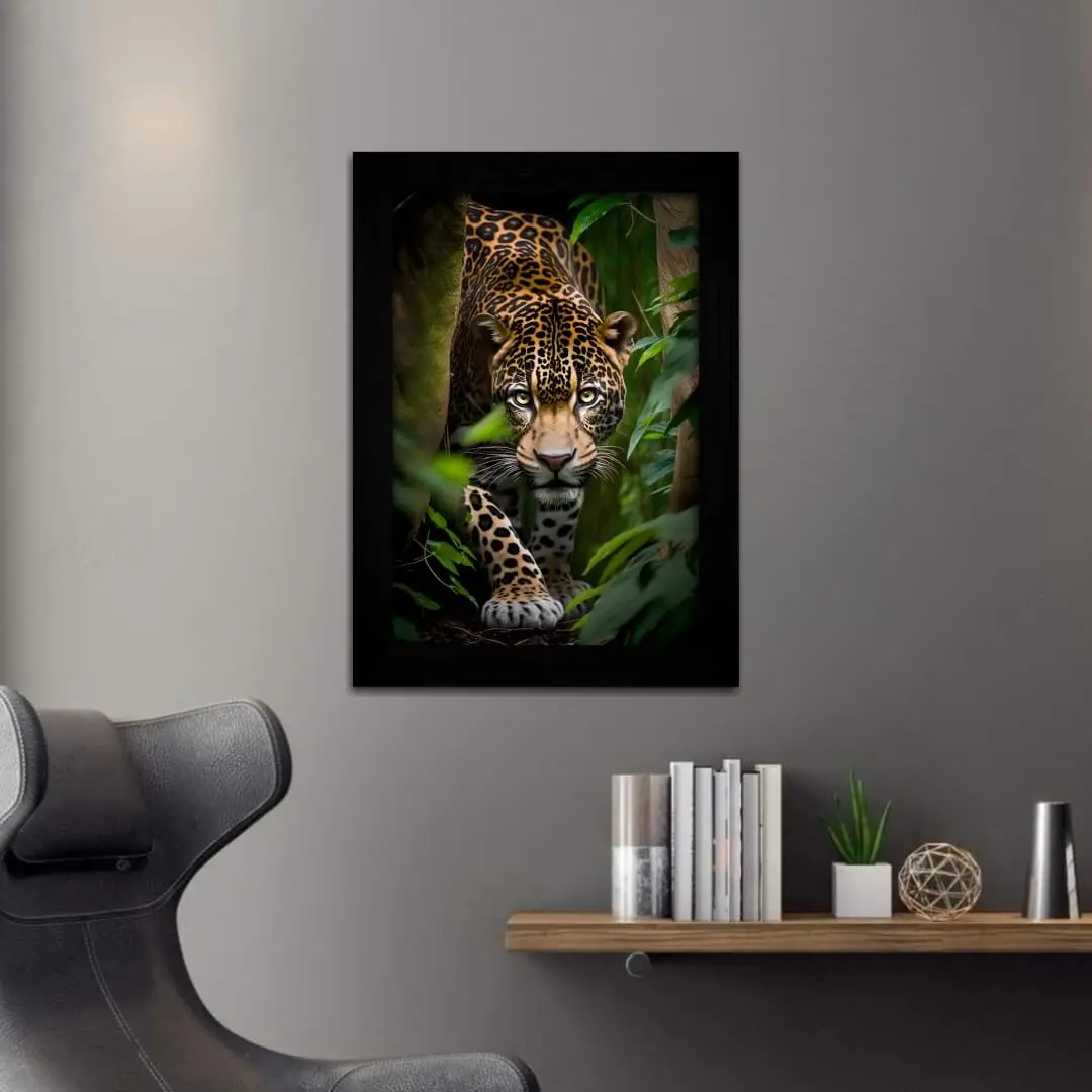 Quadro Decorativo Onça-na-Mata - Moldura Preta -