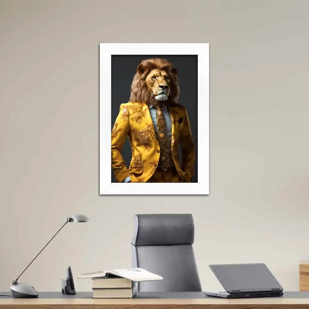 Quadro Decorativo Leão-Terno-Amarelo - Imagem 2