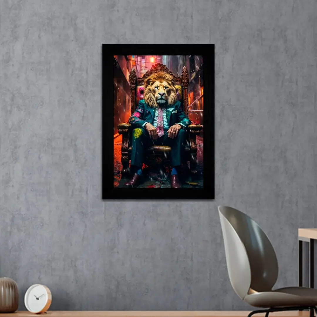 Quadro Decorativo Leão-Trono - Moldura Preta -
