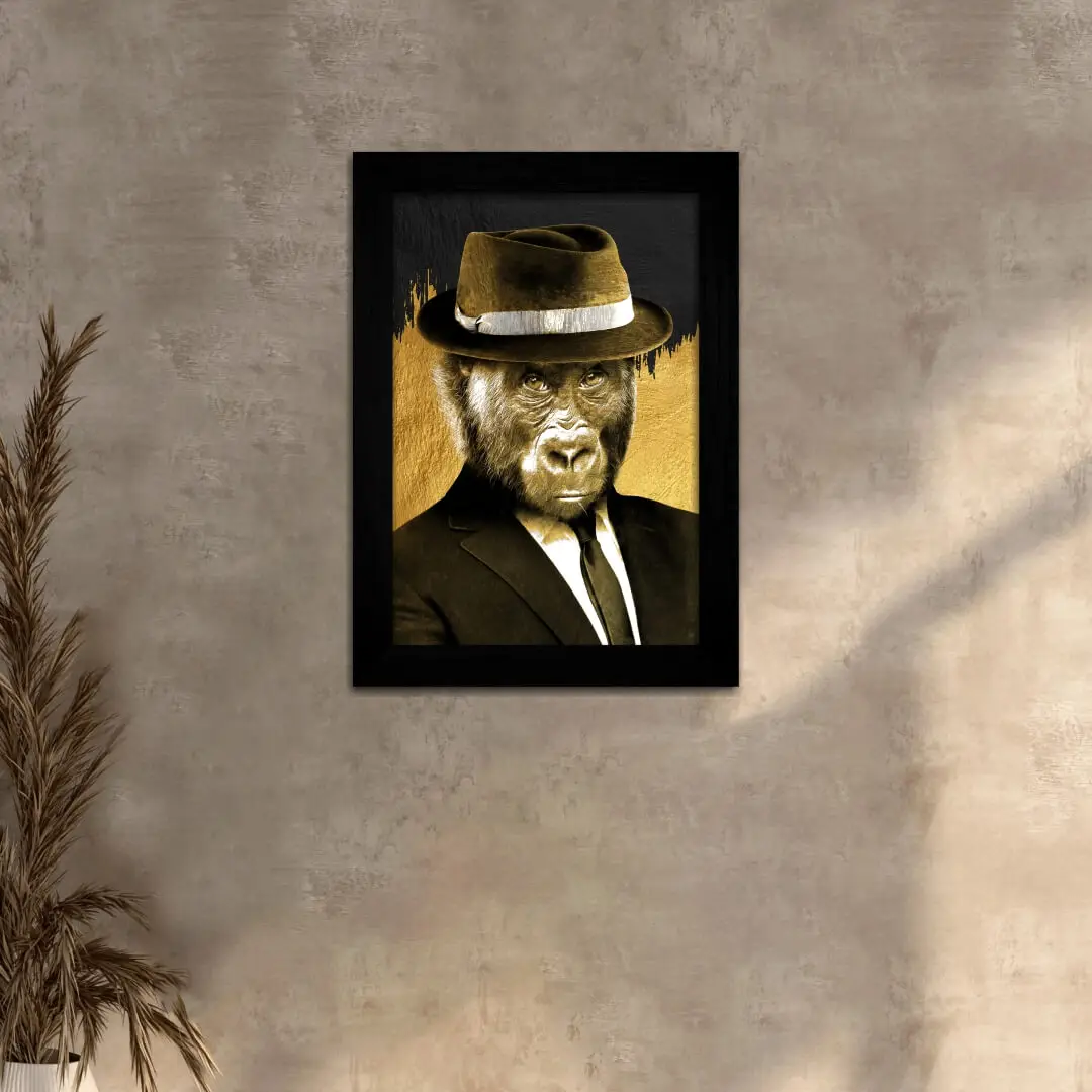 Quadro Decorativo Macaco de Terno - Moldura Preta - Quadro Decorativo Macaco de Terno - Moldura Preta -