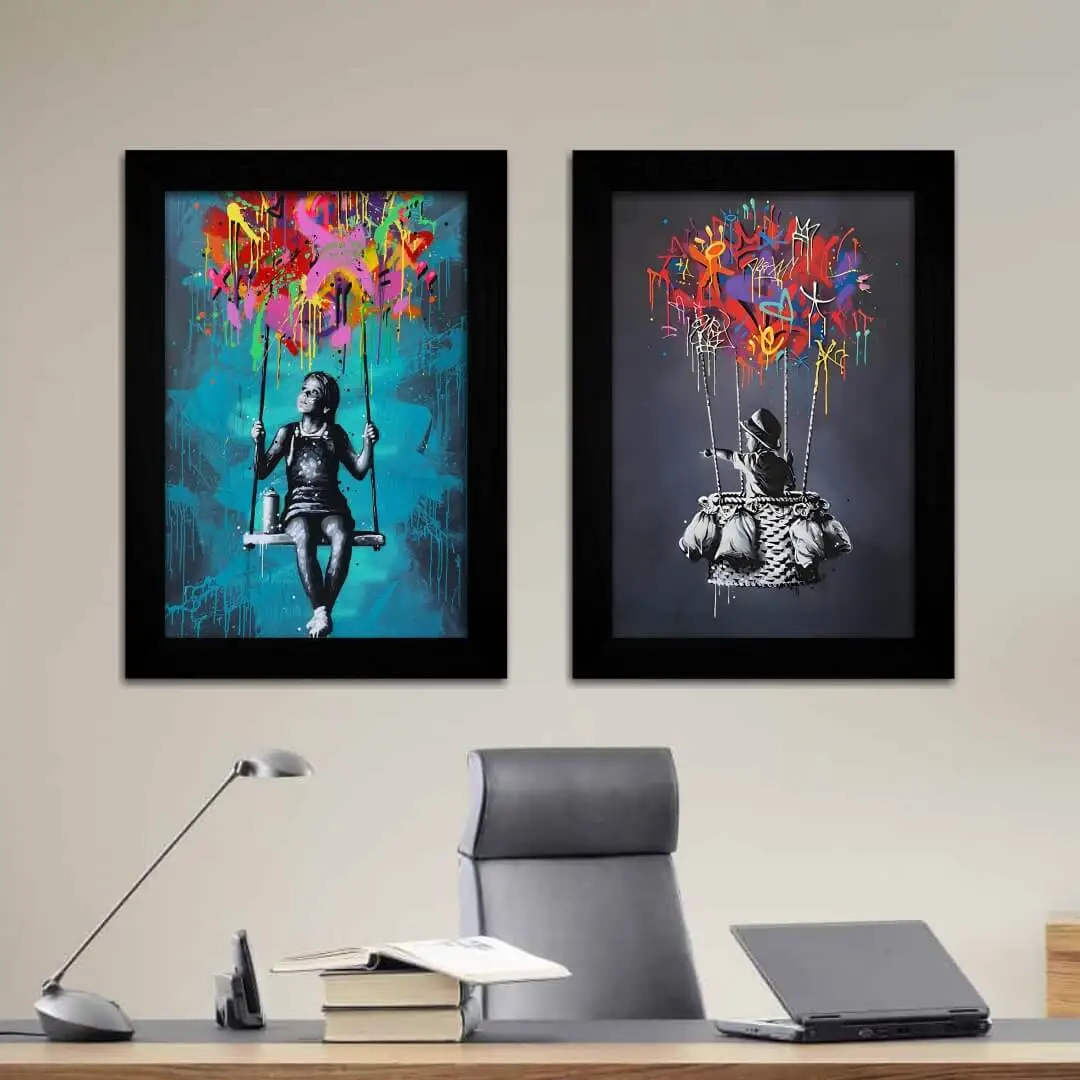 Kit 2 Quadros Balões - Moldura Preta -