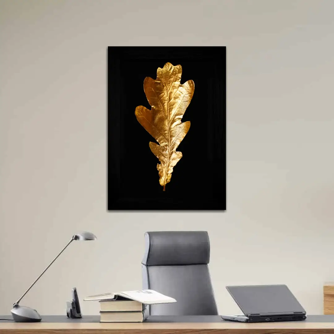 Quadro Decorativo Folha-Ouro-sombra - Moldura Preta -