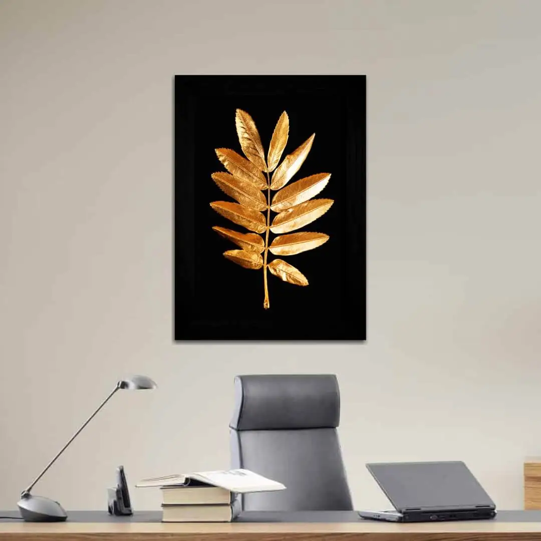 Quadro Decorativo Planta de Ouro-galho - Moldura Preta - Quadro Decorativo Planta de Ouro-galho - Moldura Preta -