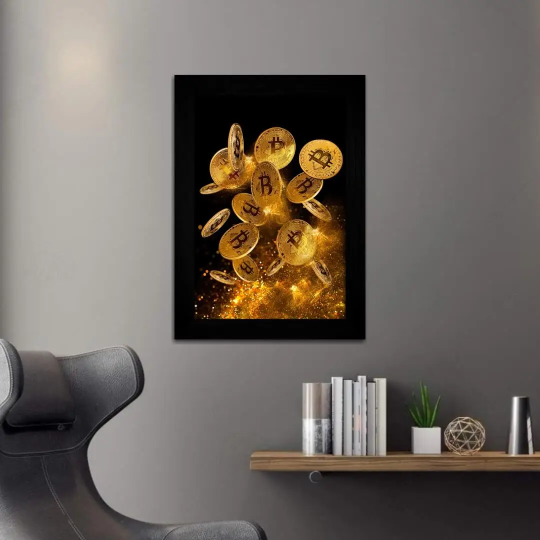 Quadro Decorativo BitCoin's - Moldura Preta - Quadro Decorativo BitCoin's - Moldura Preta -