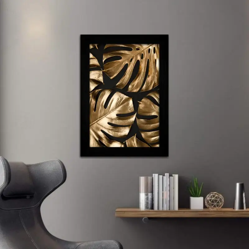 Quadro Decorativo Plantas-de-Ouro - Moldura Preta -