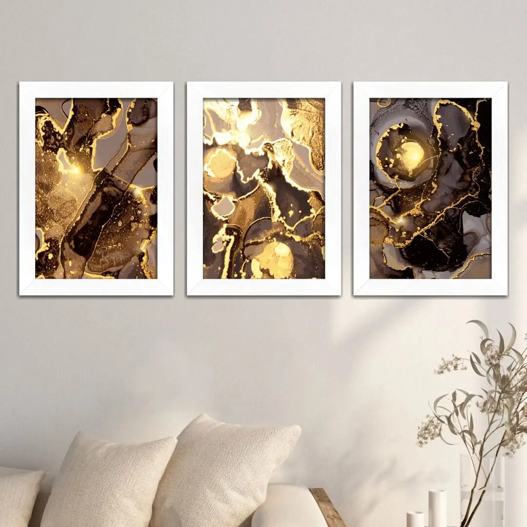 Kit 3 Quadros-Abstrato Amarelo - Imagem 2