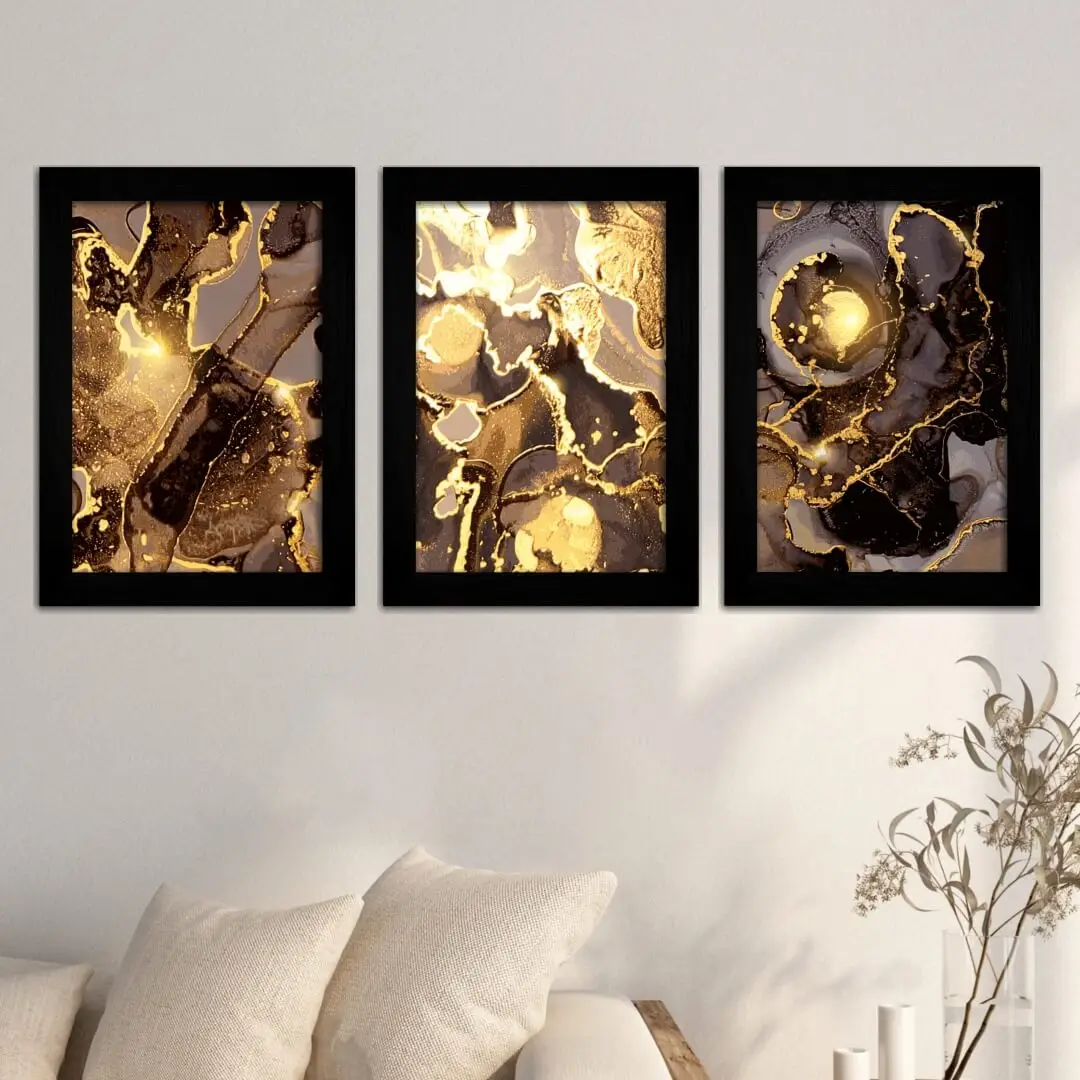 Kit 3 Abstrato Dourado