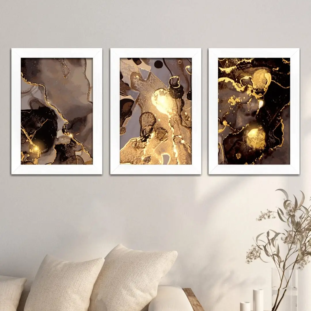 Kit 3 Quadros-Abstrato-Dourado - Imagem 2