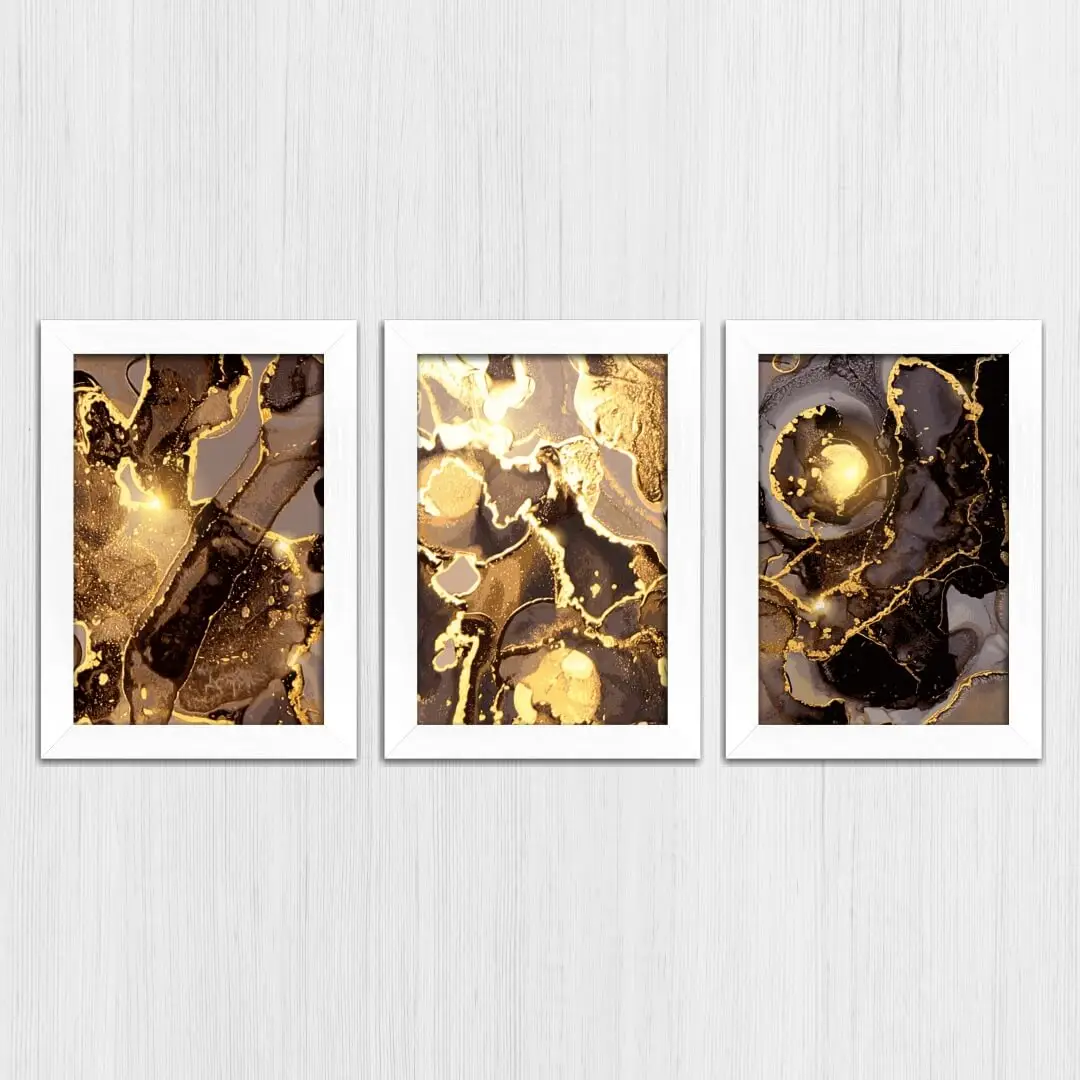 Kit 3 Quadros-Abstrato Amarelo - Imagem 4