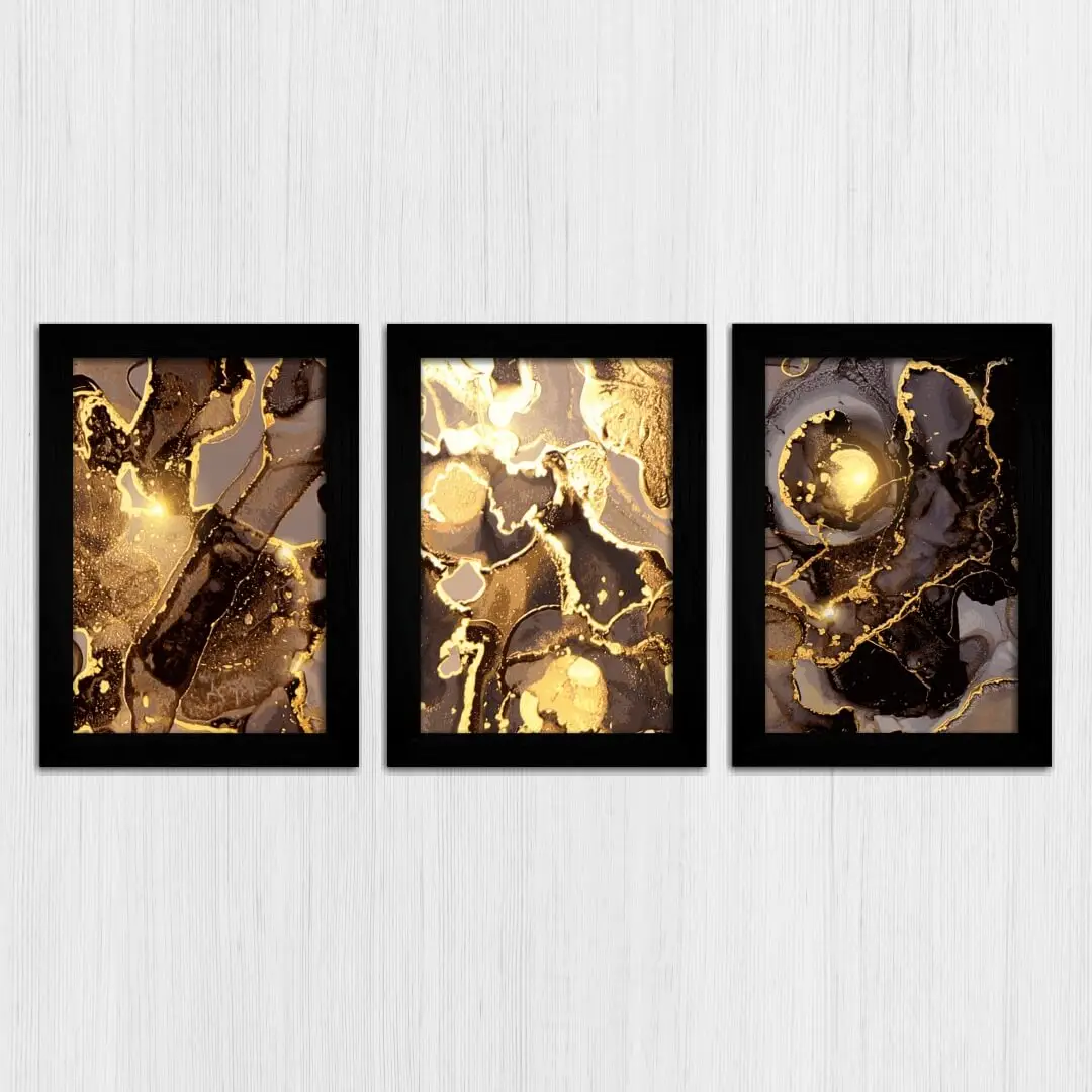 Kit 3 Quadros-Abstrato Amarelo - Imagem 3