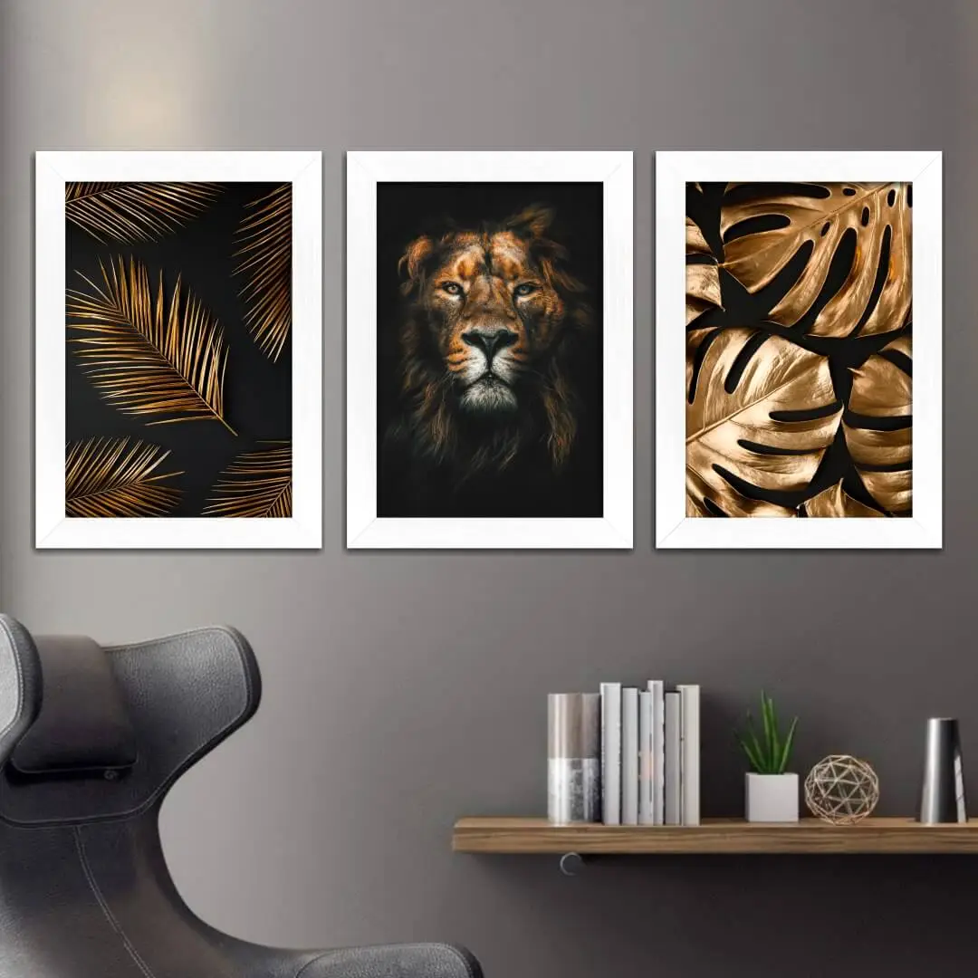 Kit 3 Quadros-Floral-e-Leão - Imagem 2